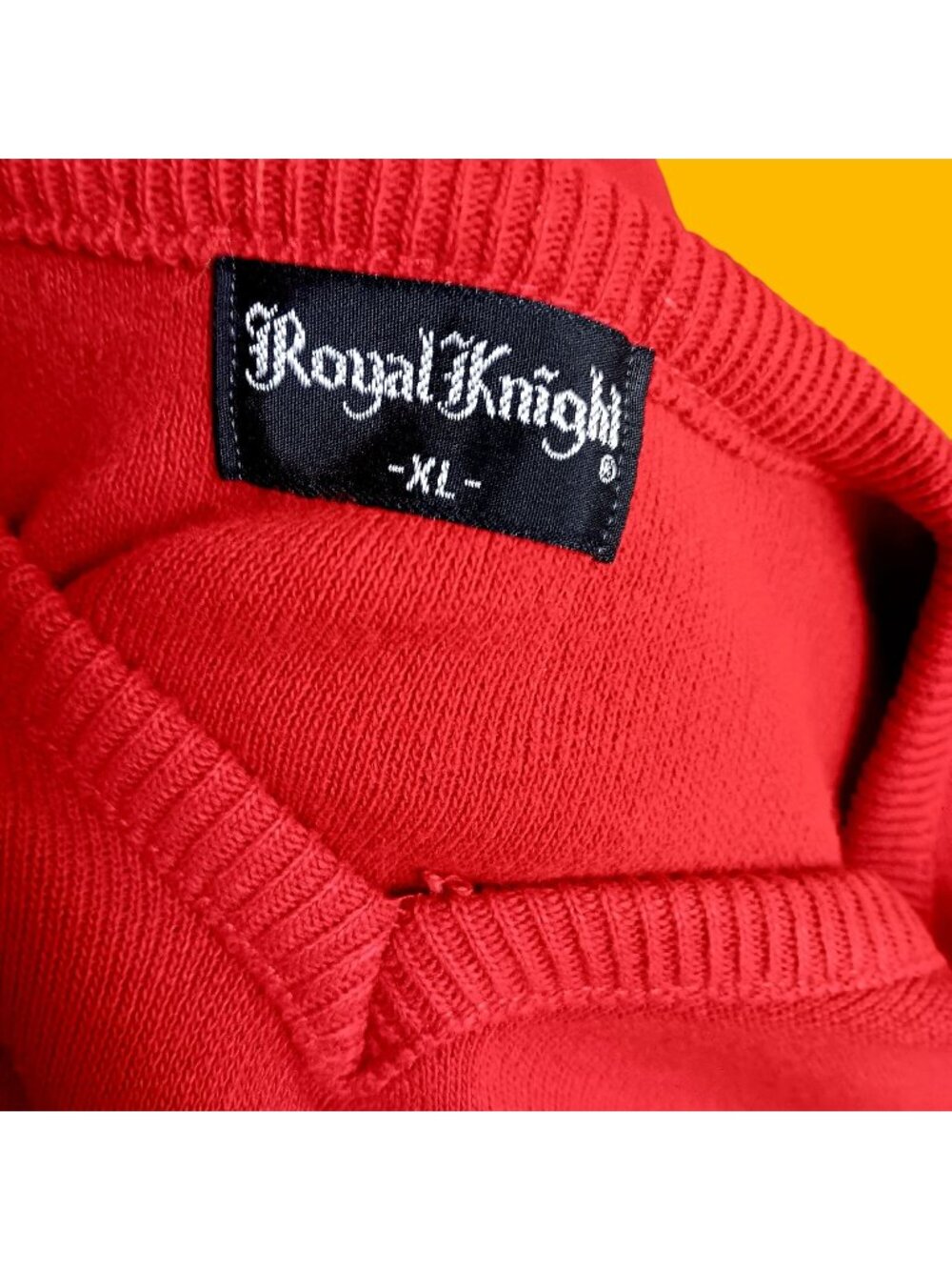 True Vintage XL V-Neck Sweater 1980's Royal Knight Knit Classic Long Sleeve Red